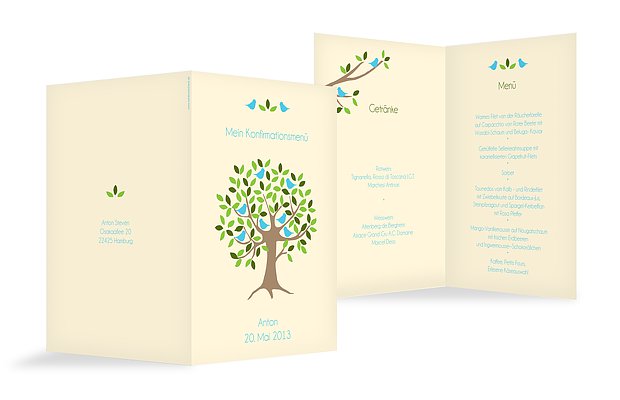 Menükarte Konfirmation "Baum“