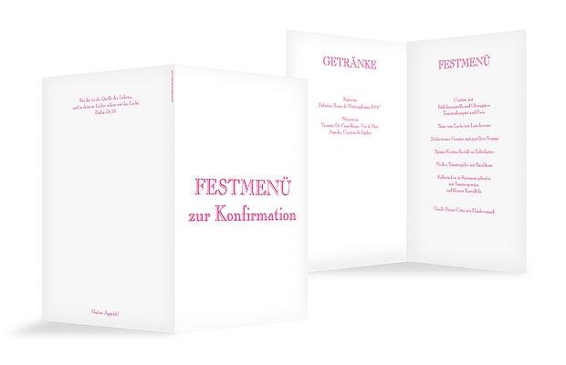 Menükarte Konfirmation "Schriftlich"
