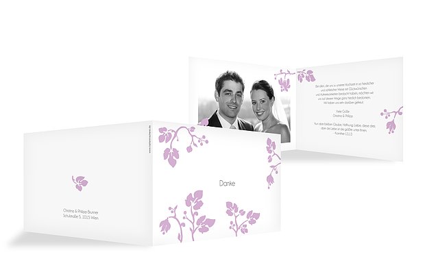 Dankeskarte Hochzeit „Blattzart“