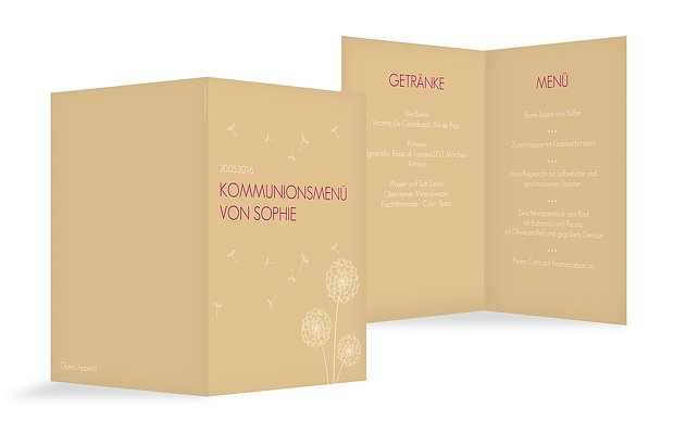 Menükarte Kommunion "Pusteblume"