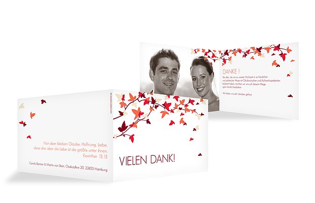 Dankeskarte Hochzeit "Blättertanz"