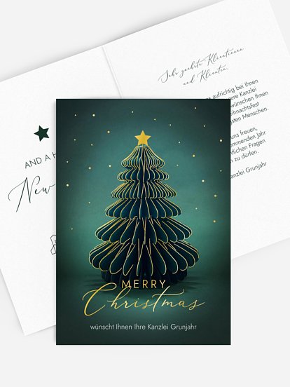 Geschäftliche Weihnachtskarte "Papiertanne"