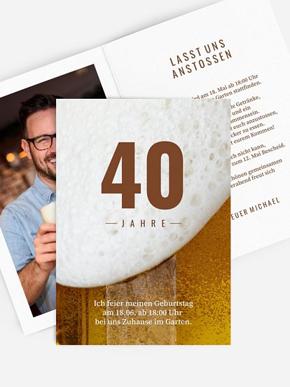 Einladung 40. Geburtstag "Hopfen und Malz"