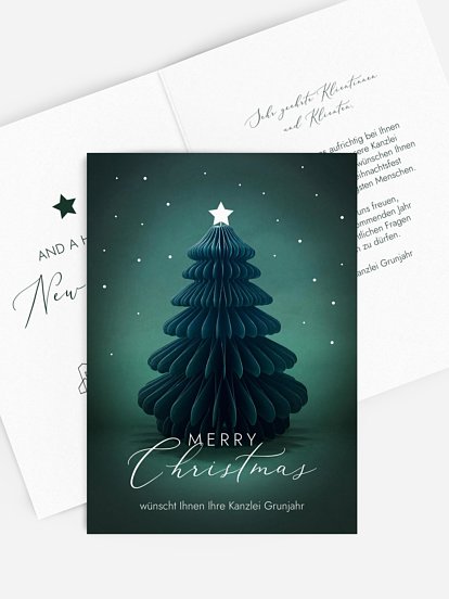Geschäftliche Weihnachtskarte "Papiertanne"