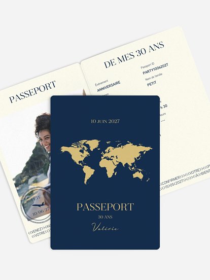 invitation anniversaire 30 "Passeport chic"