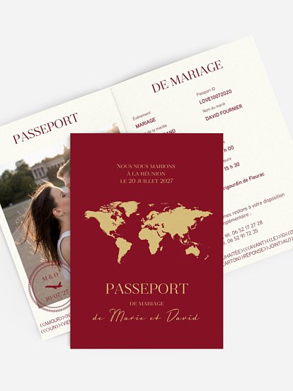Faire-part mariage "Passeport chic"