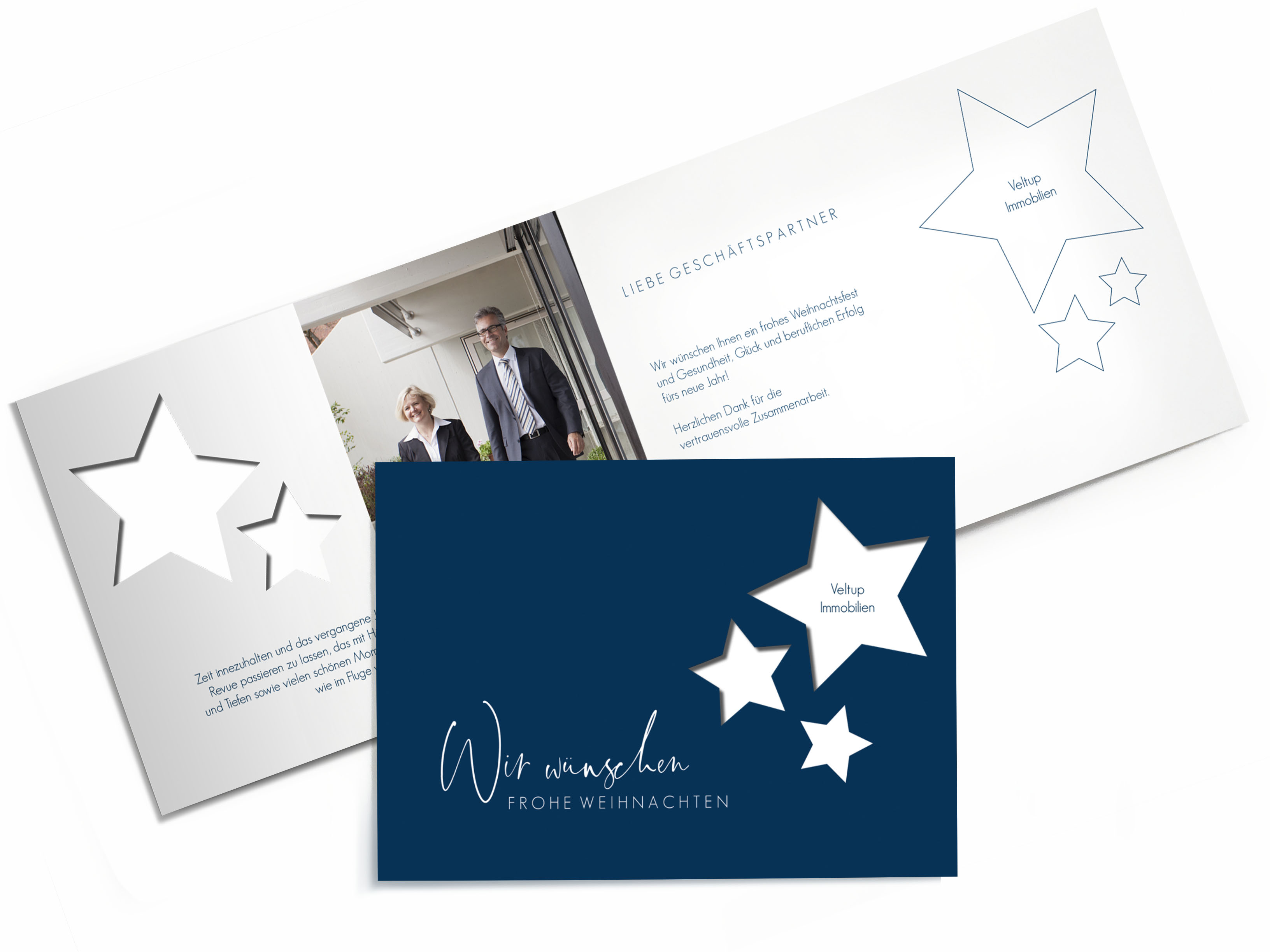 Geschäftliche Weihnachtskarte Sternenschein (gestanzt)
