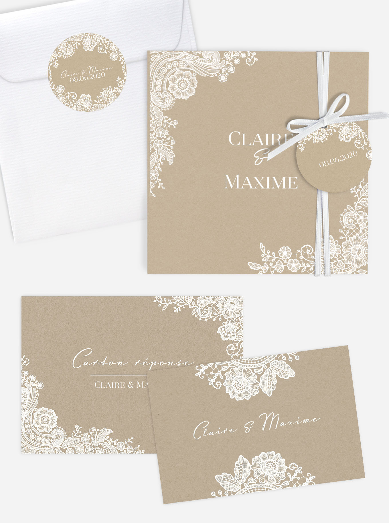 Faire-part mariage Dentelle vintage