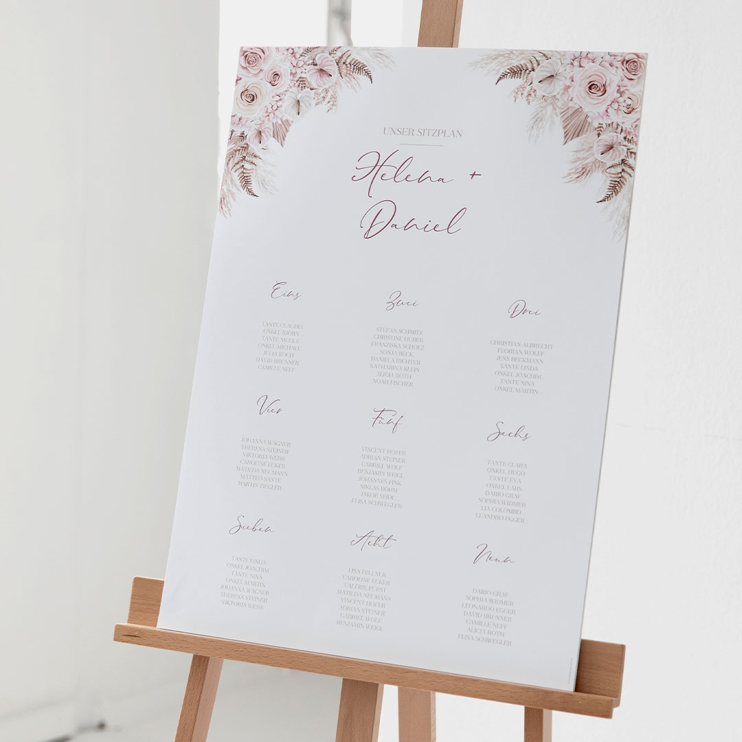 Sitzplan zur Hochzeit 42 x 60 cm in ballett Einfach gestalten, Hochzeitsdeko Design: Blush Bloom. kartenmacherei