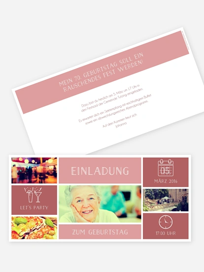 Einladung 70. Geburtstag Einzelstück
