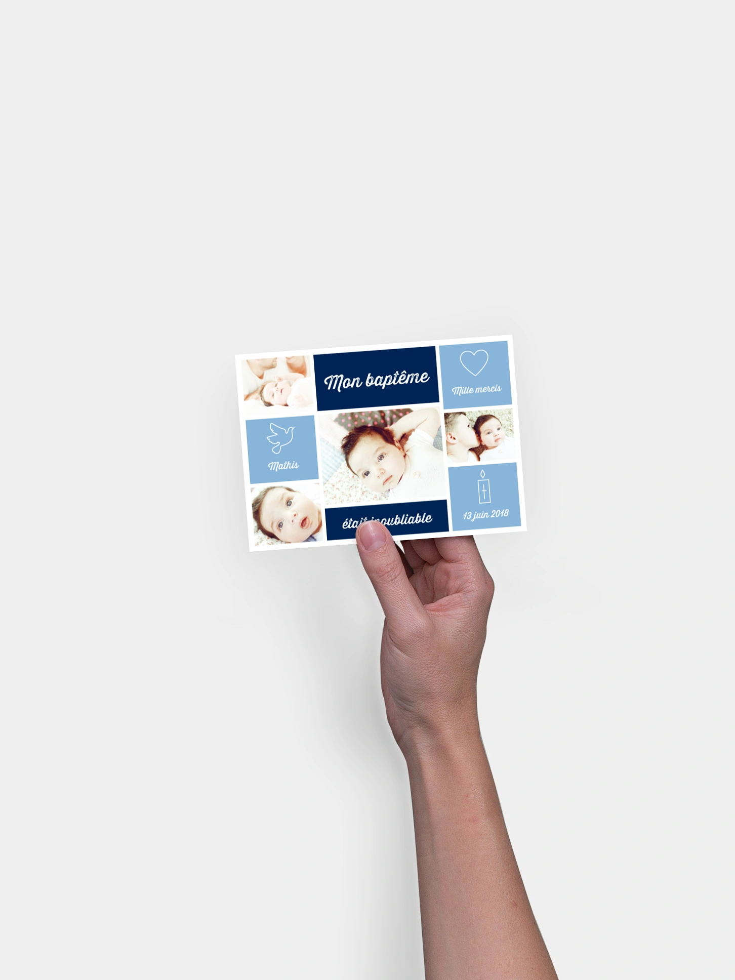 Carte remerciement baptême Je suis là