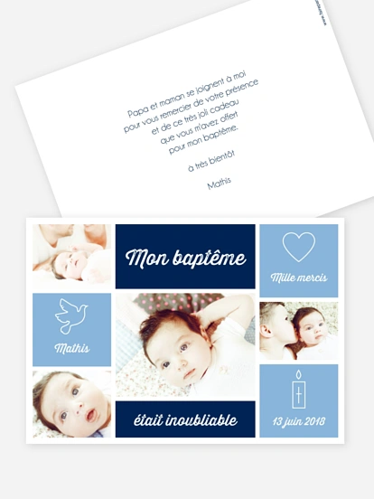 Carte remerciement baptême Je suis là