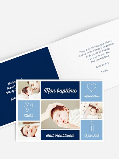 Carte remerciement baptême Je suis là