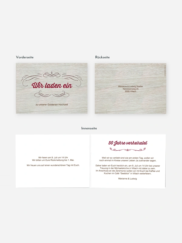 Einladung zur Goldenen Hochzeit Rustikal