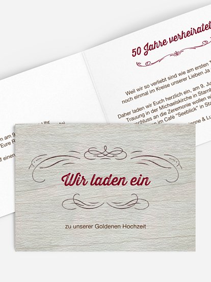 Einladung zur Goldenen Hochzeit Rustikal