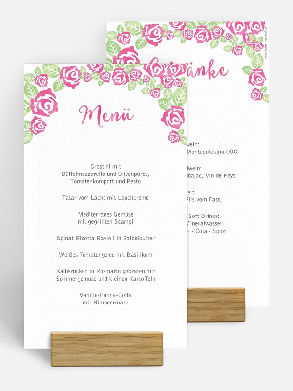 Menükarte Hochzeit Rosenblüte