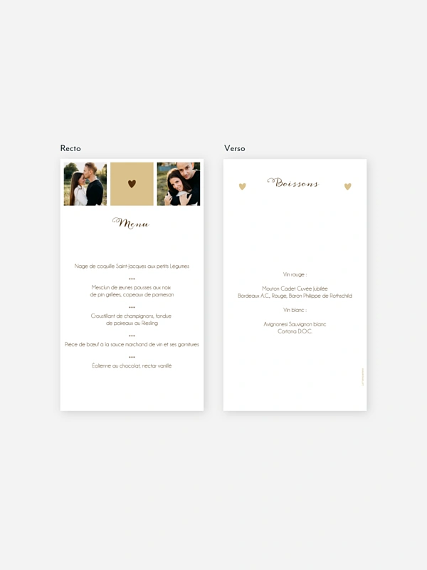 Menu mariage Idylle