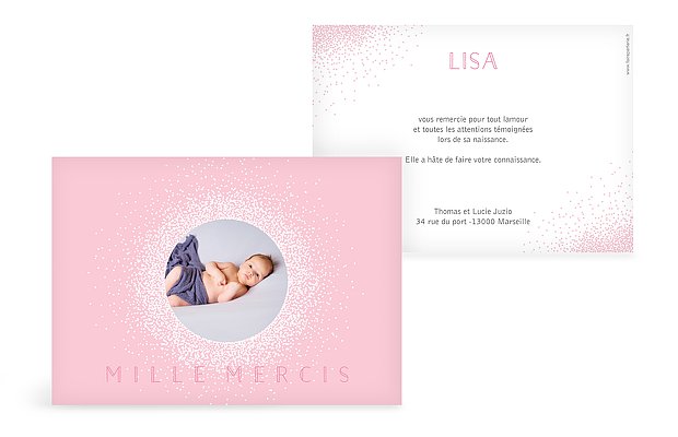 Carte remerciement naissance Scintillant