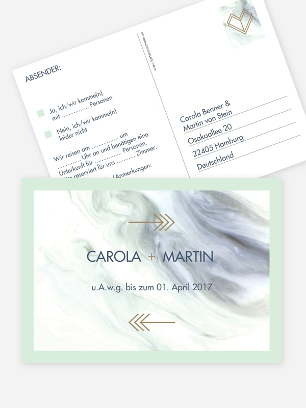 Antwortkarte Hochzeit Marble Heart