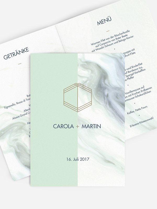 Menükarte Hochzeit Marble Heart