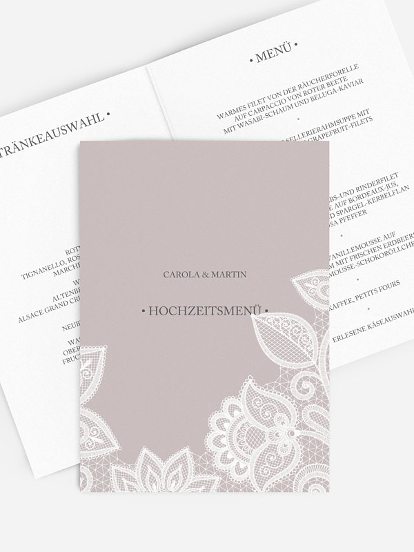 Menükarte Hochzeit Spitze