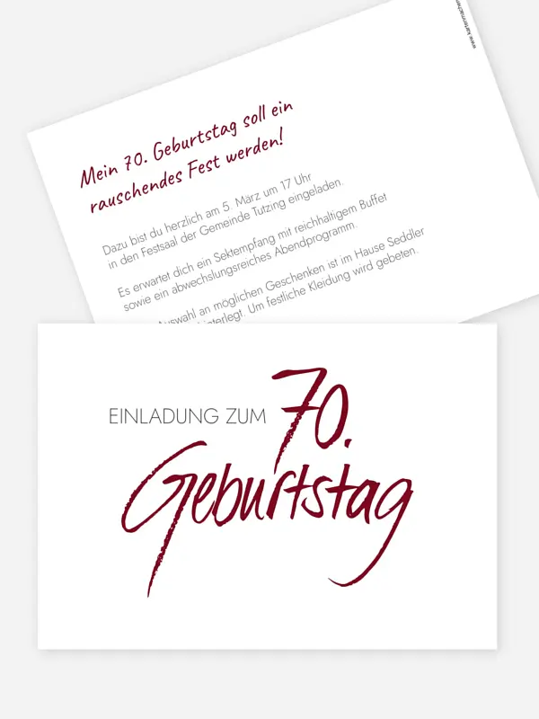Einladung 70. Geburtstag Handgeschrieben