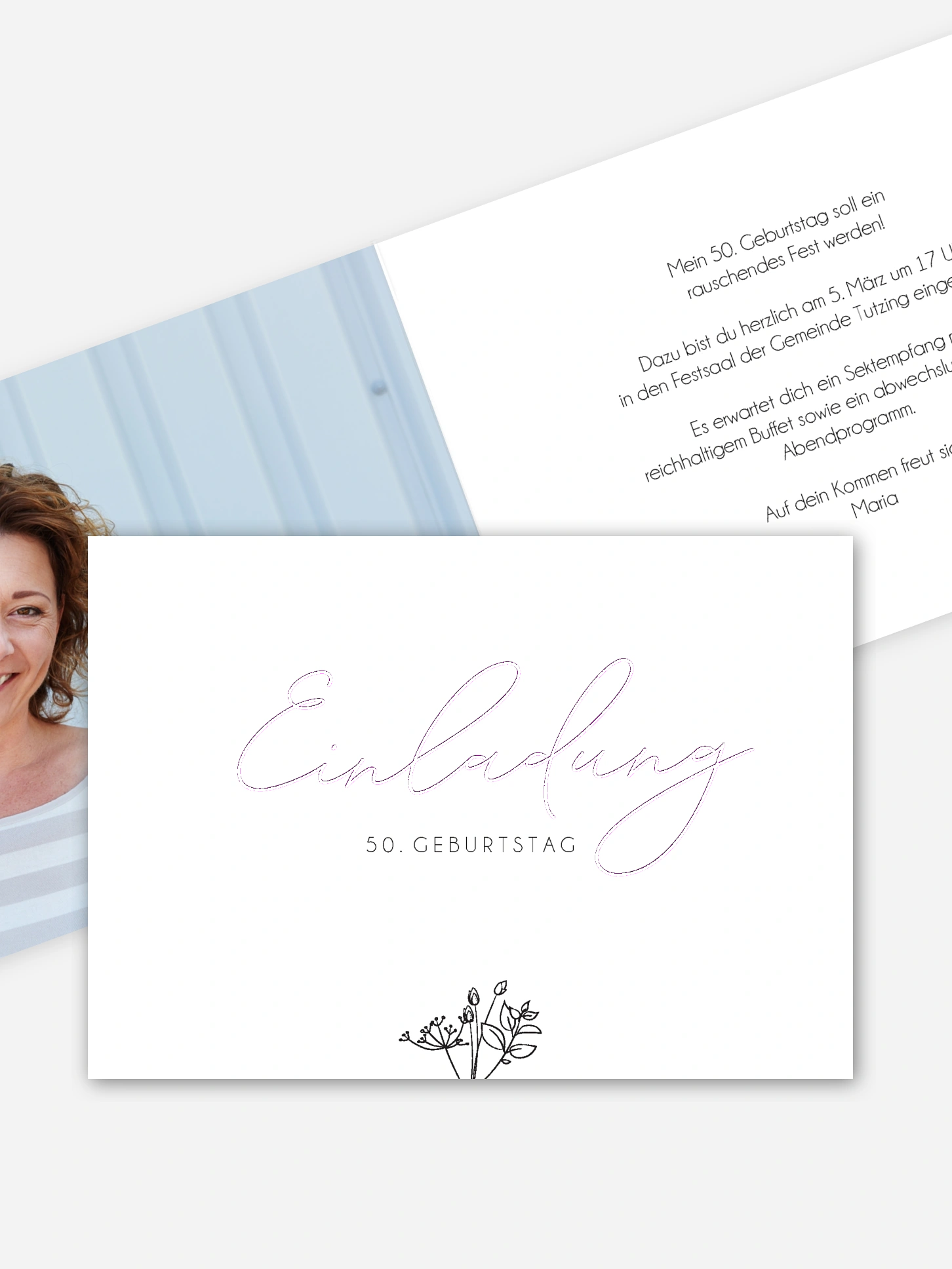 Einladung 50. Geburtstag Gentle Flowers