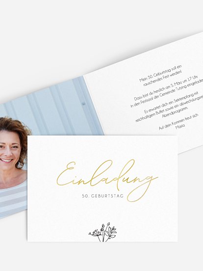Einladung 50. Geburtstag Gentle Flowers