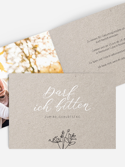 Einladung 80. Geburtstag Gentle Flowers