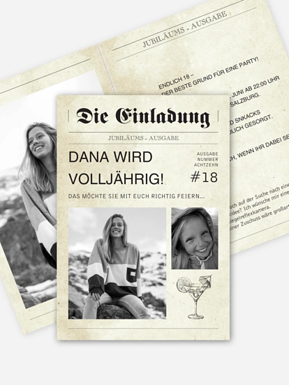Einladung 18. Geburtstag Newspaper