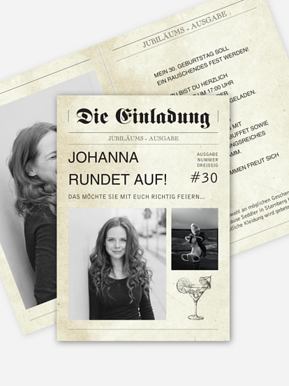Einladung 30. Geburtstag Newspaper