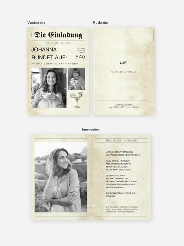 Einladung 40. Geburtstag Newspaper