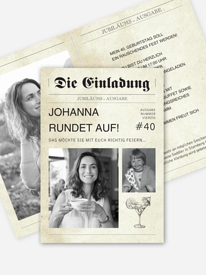 Einladung 40. Geburtstag Newspaper