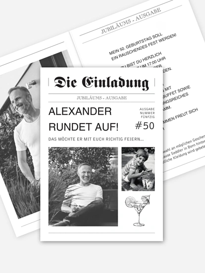 Einladung 50. Geburtstag Newspaper