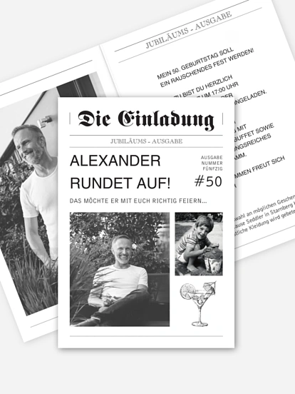 Einladung 50. Geburtstag Newspaper