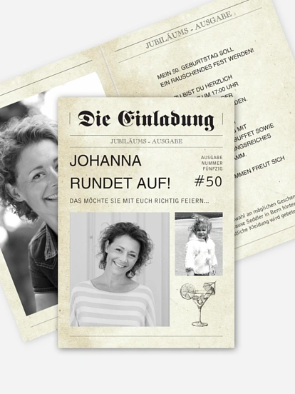 Einladung 50. Geburtstag Newspaper