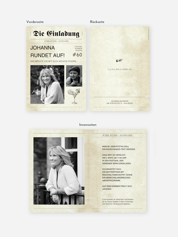 Einladung 60. Geburtstag Newspaper