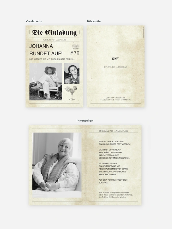 Einladung 70. Geburtstag Newspaper