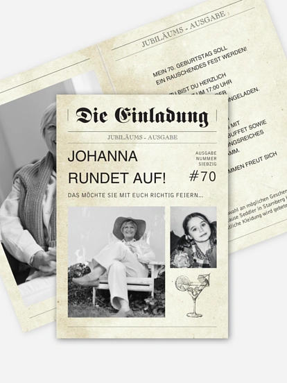 Einladung 70. Geburtstag Newspaper