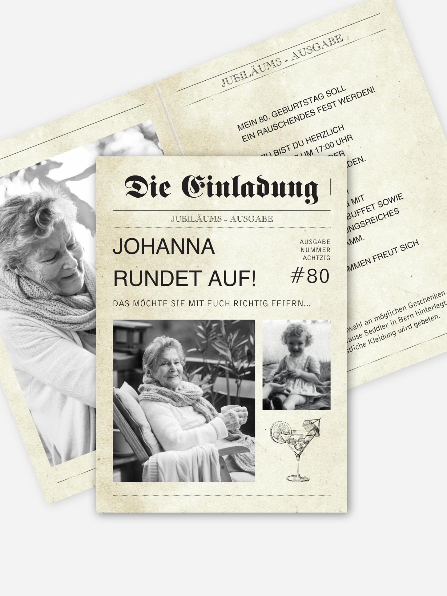 Einladung 80. Geburtstag Newspaper