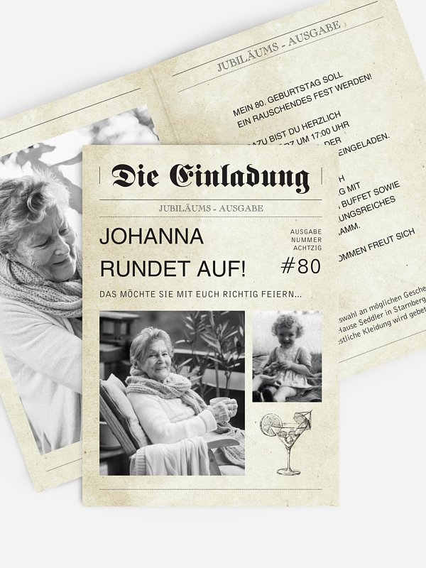 Einladung 80. Geburtstag Newspaper