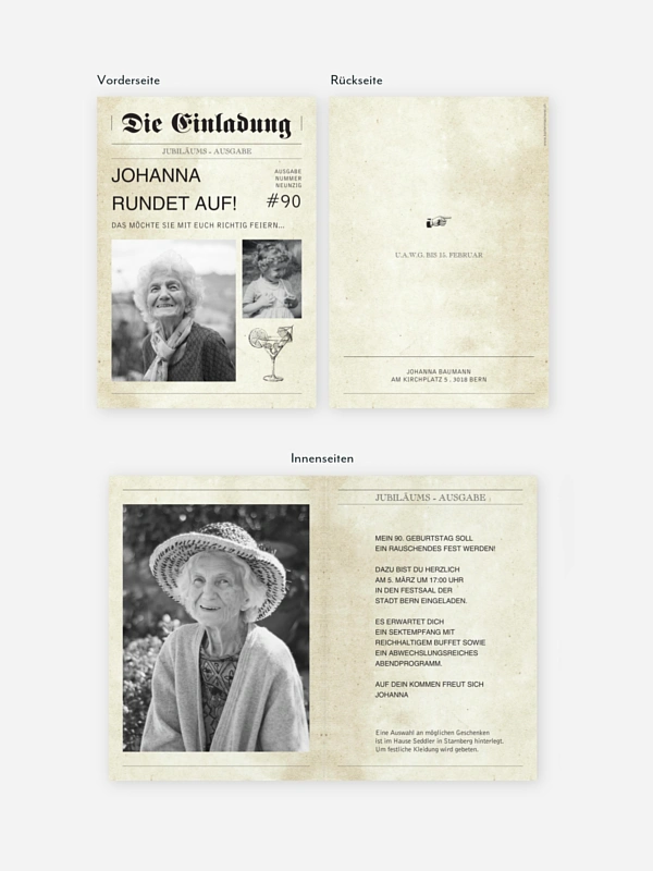Einladung 90. Geburtstag Newspaper