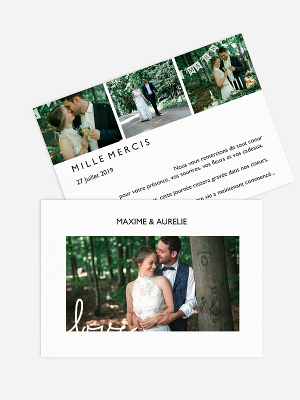 Carte de remerciements Our love - dorure