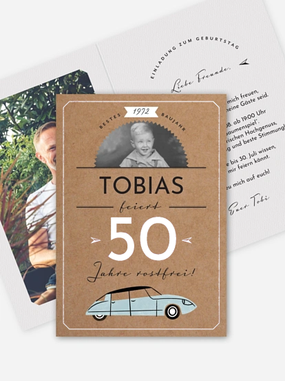 Einladung 50. Geburtstag Rostfrei