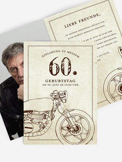 Einladung 60. Geburtstag "Motorrad"