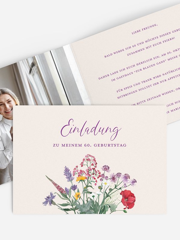 Einladung 60. Geburtstag Wildblumen Bouquet