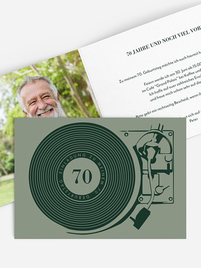 Einladung 70. Geburtstag Record Player
