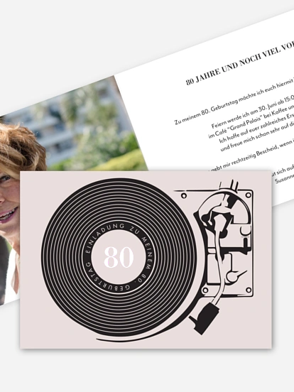 Einladung 80. Geburtstag Record Player