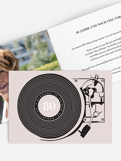 Einladung 80. Geburtstag Record Player