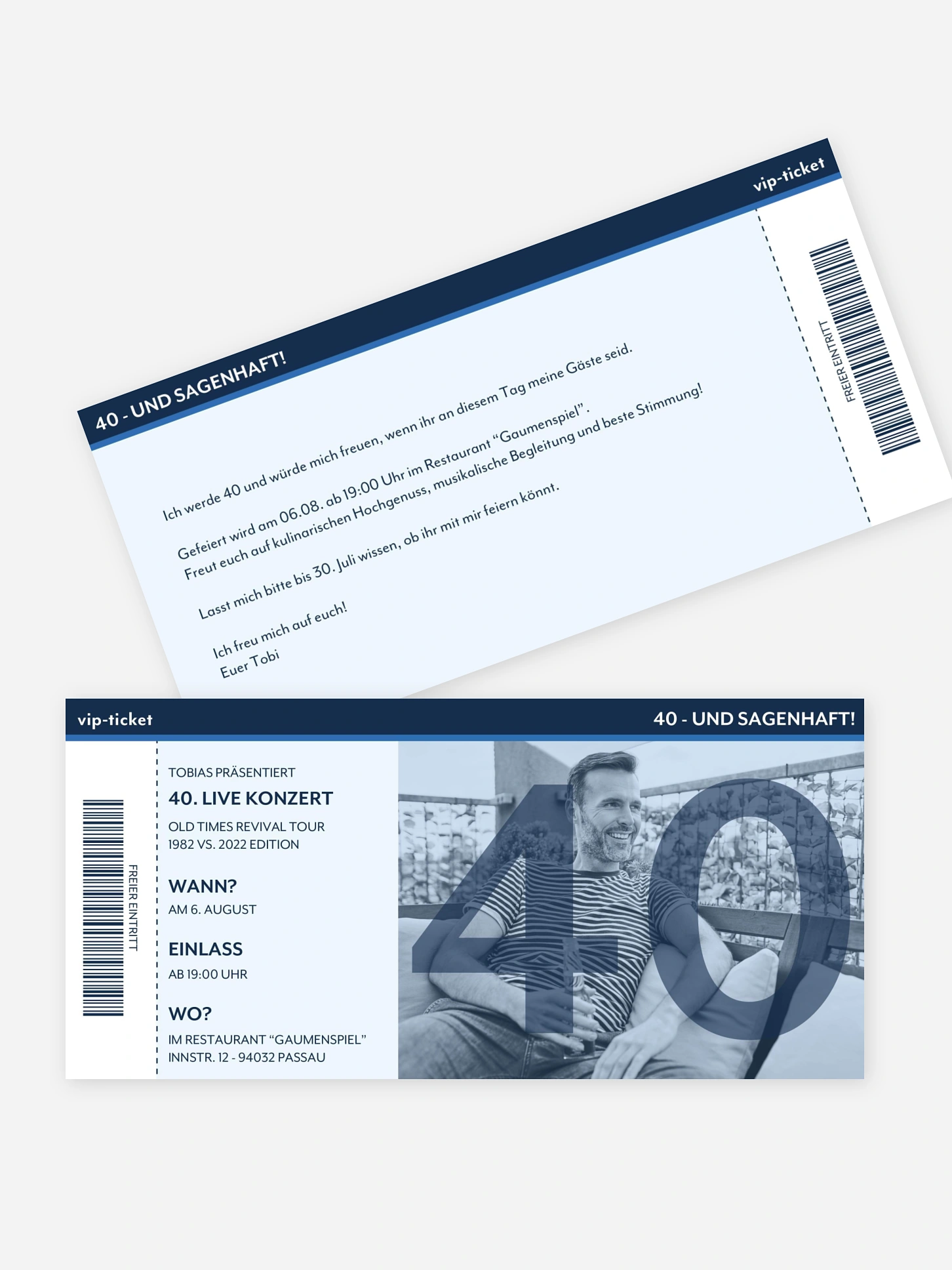 Einladung 40. Geburtstag Konzert Ticket
